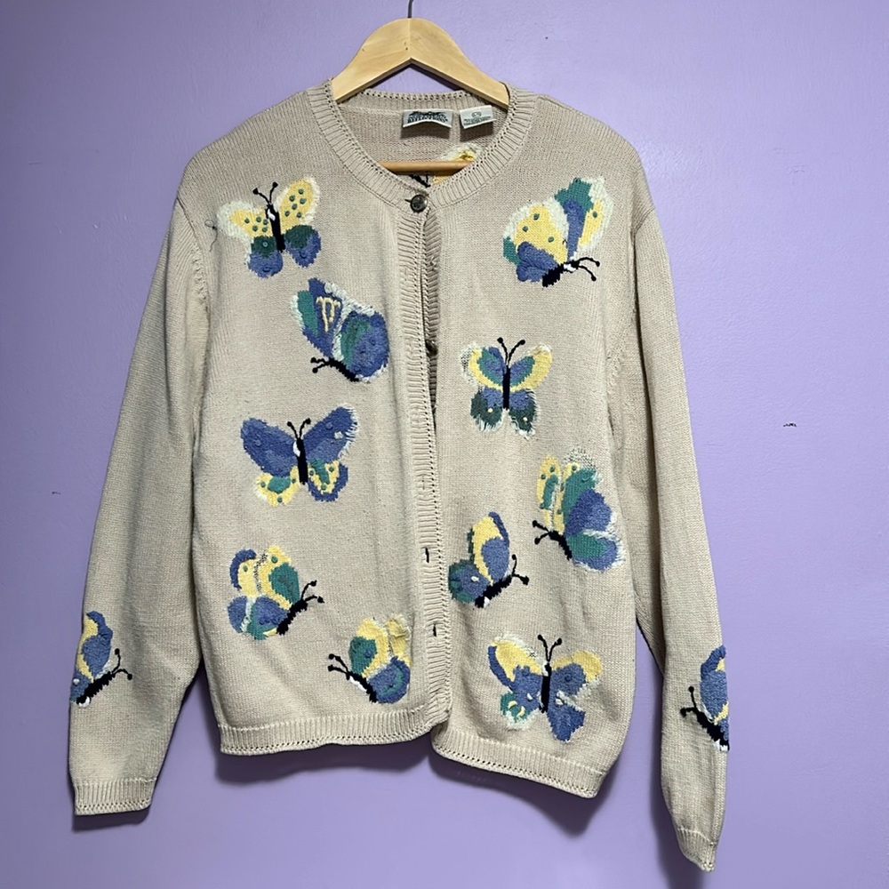 Northern reflections butterfly button down knit sweater